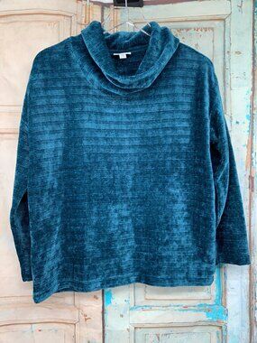 J.Jill Velvet-Like Teal Textured Pullover Sweater With Cowl Neck XS